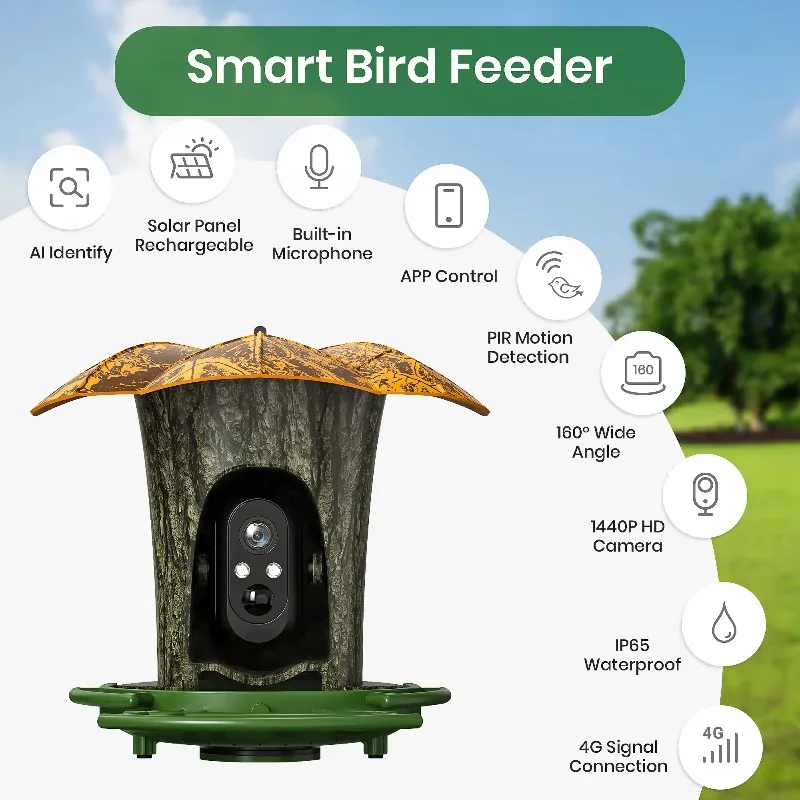 Smart Bird Feeder with 2K HD Camera, Bird House with Hummingbird Feeder, Auto Capture Bird Videos with 64g TF Card-WIFI