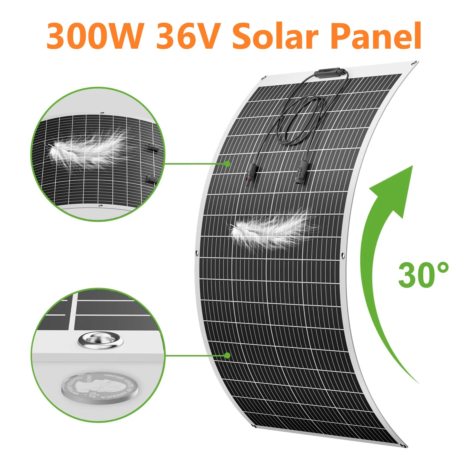 PowMr 300W Pannello solare flessibile Monocrystaillne Fotovoltaico 36V Sistema solare Kit di alimentazione Caricabatteria Casa Campeggio RV