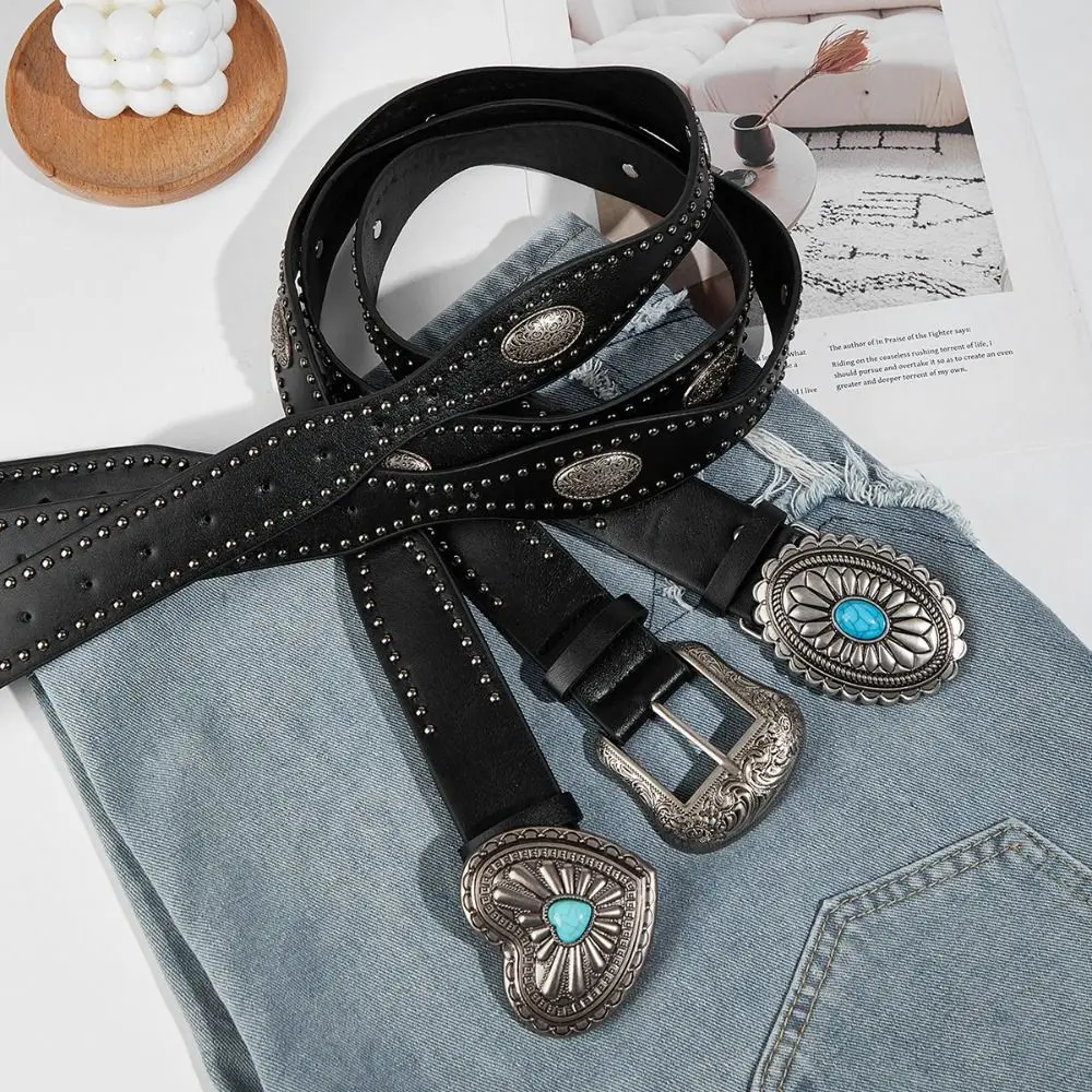 

Elegant Metal Buckle PU Leather Rivet Belt Punk Gothic Wide Waistband Heart Dress Decor Y2K Girl Waistband Ladies/Girls