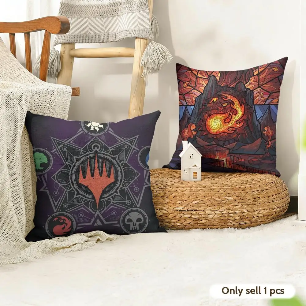 M-Magic G-Gathering M-MTG Cushion Cover Natural Linen Organic Fabric Double-Sided Printing Room Sofa Decor Pillow Case