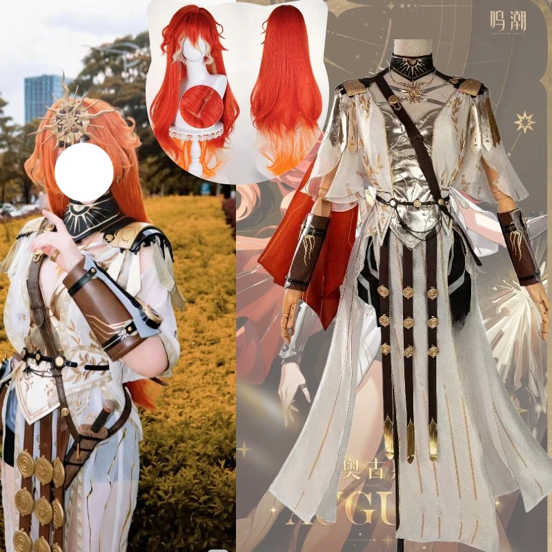 

AUGUSTA Costume Game Wuthering Waves Cosplay White Gold Role Play Outfit Red Wig Full Set for Women Halloween Party