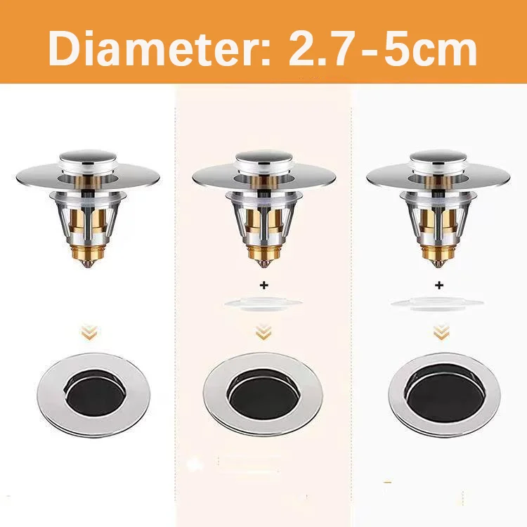 Drainage Filter With Hair Catcher Basin Drain Bounce Core Durable Copper Water Washing Basin Sink Press Type Leak Plug