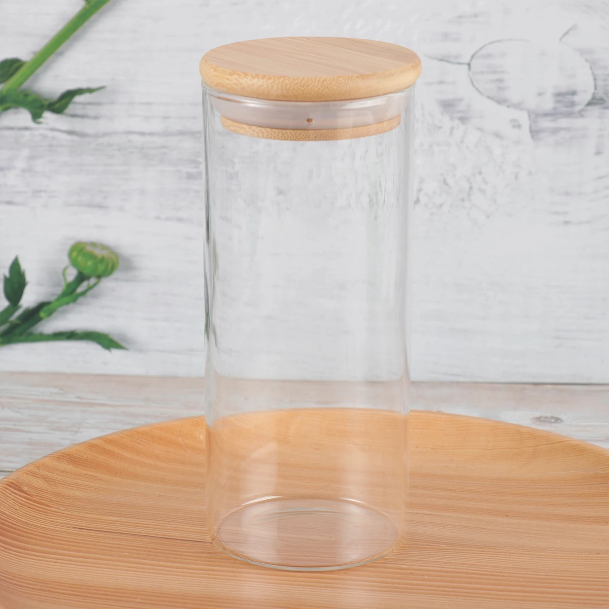 

Airtight 300Ml Clear Glass Jar Food Storage Container Silicone Seal Bamboo Lid For Tea Coffee Beans Sugar Salt 6.5X12Cm Sealed