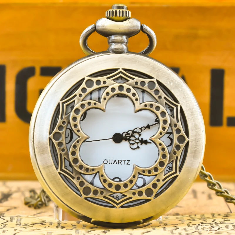 Retro Bronze Steampunk Openwork Flip Cover Quartz Necklace Commemorative Pocket Watch For Male And Female Students