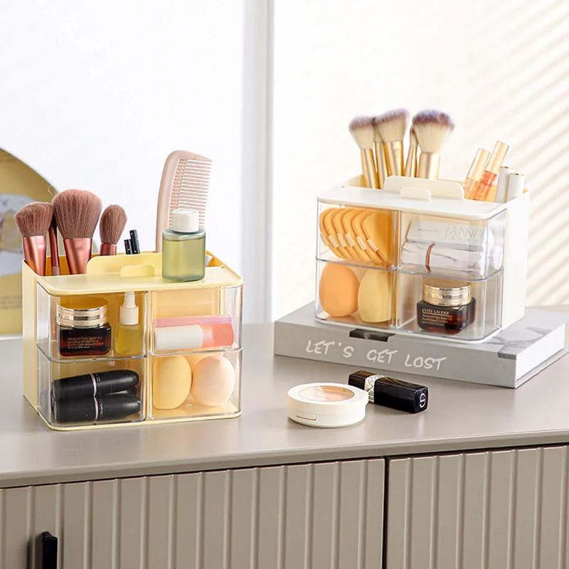 

Desktop Transparent Cosmetics Storage Box With Rotate Box Office Student Pen Tape Stationary Storage Box Makeup Brush Organizers