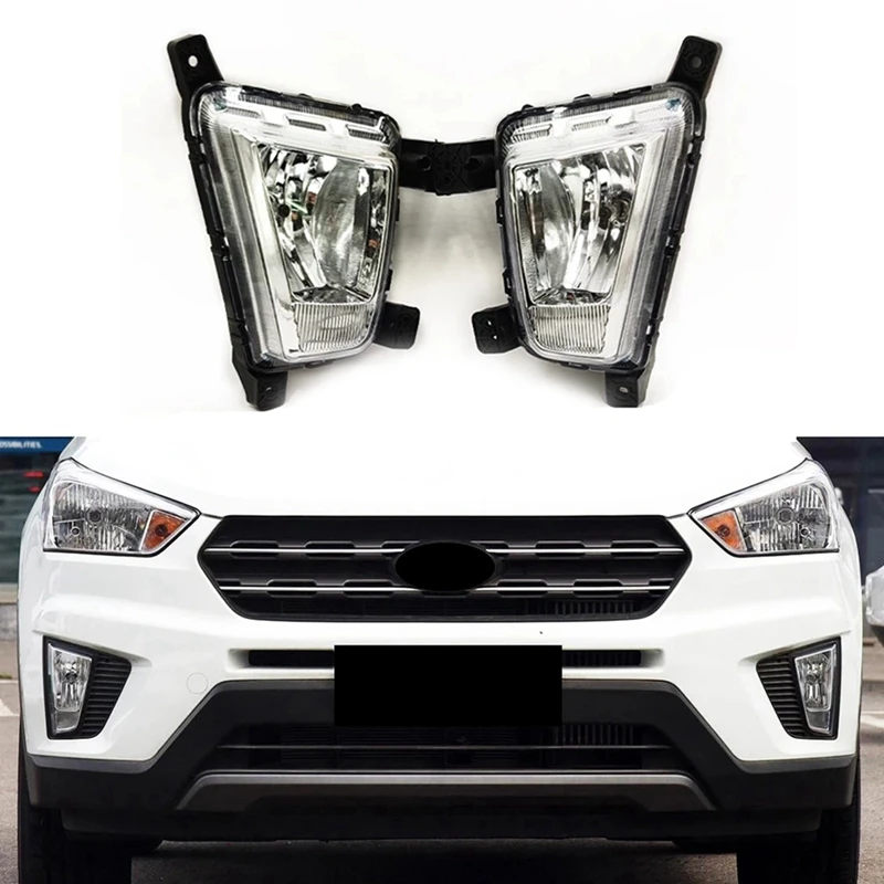 

1Pair Car Front Bumper Fog Lights Assembly Driving Lamp Foglight With Bulb For Hyundai Ix25 Creta 2014 2015 2016