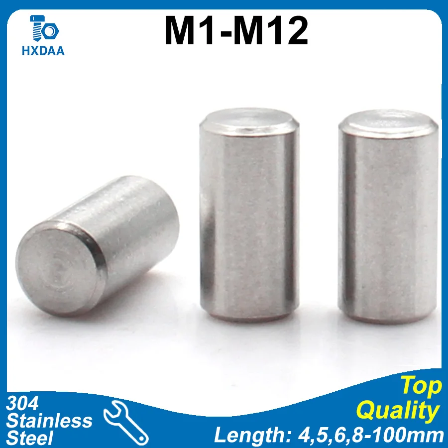 1-100pcs 304 Stainless Steel Solid Cylindrical Dowel Pin with Double Chamfer Locating Pin M1 M1.5 M2 M2.5 M3 M4 M5 M6 M8 M10 M12