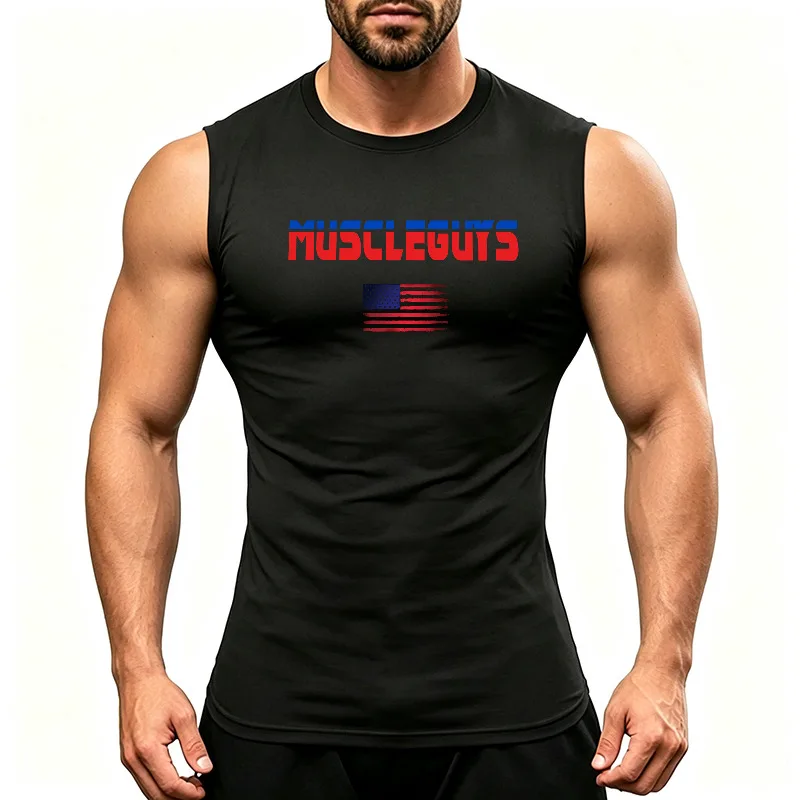 Men's Sleeveless Running T-Shirts Quick Dry Outdoor Breathable Cool Dry Athletic Sportswear For Marathon Jogging Training