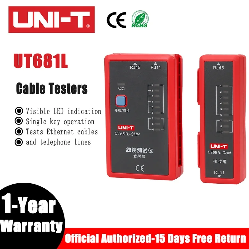 UNI-T UT681L RJ45 RJ11 Cable LAN Tester Network Cable Telephone Line Dual-use Tester LED Status Display NC Repair Tool