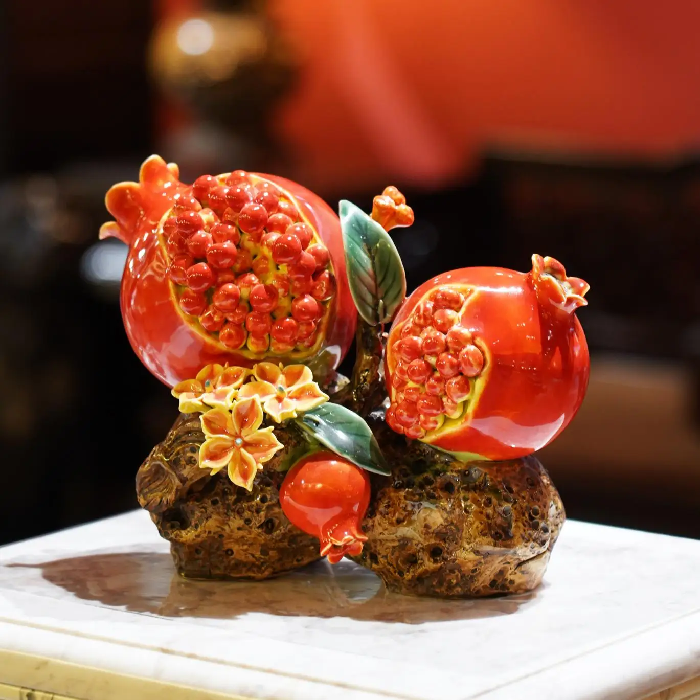 

2025AM29 Intangible Cultural Heritage Handmade Shiwan Pottery Pomegranate Ornament Decorative Ornament