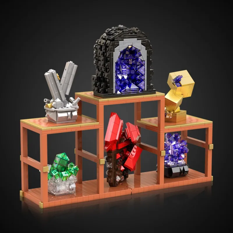 

1067PCS Creative Expert MOC Crystal Storage Rack Model Amethyst Gem Gold Ore Stone Building Blocks DIY Education Toys Kids Gift