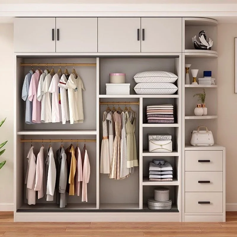 Full solid wood wardrobe household bedroom fir push-pull small apartment children's storage cabinet wardrobe rental house