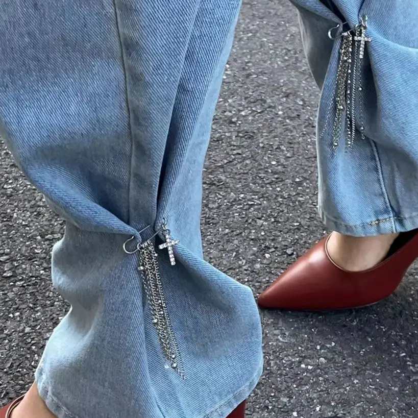 PuRui Einfache Mode Inlay Strass Kreuz Quaste Hosen Kette für Frauen Kreative Abnehmbare Jeans Fuß Knöchel Zubehör Schmuck