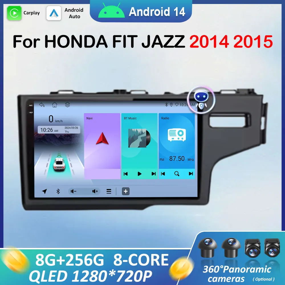 

Right Hand Drive Android 14 for HONDA FIT JAZZ 2014 2015 Carplay Car Radio Video Multimedia Player QLED Screen GPS Bluetooth 4G