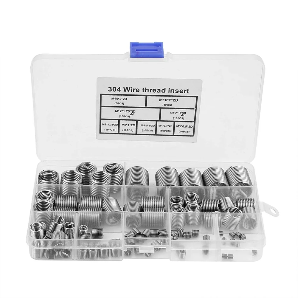 Thread Repair Insert, 80pcs M3-M14 Stainless Steel SS304 Coiled Wire Helical Screw Thread Inserts Bolt Fastener