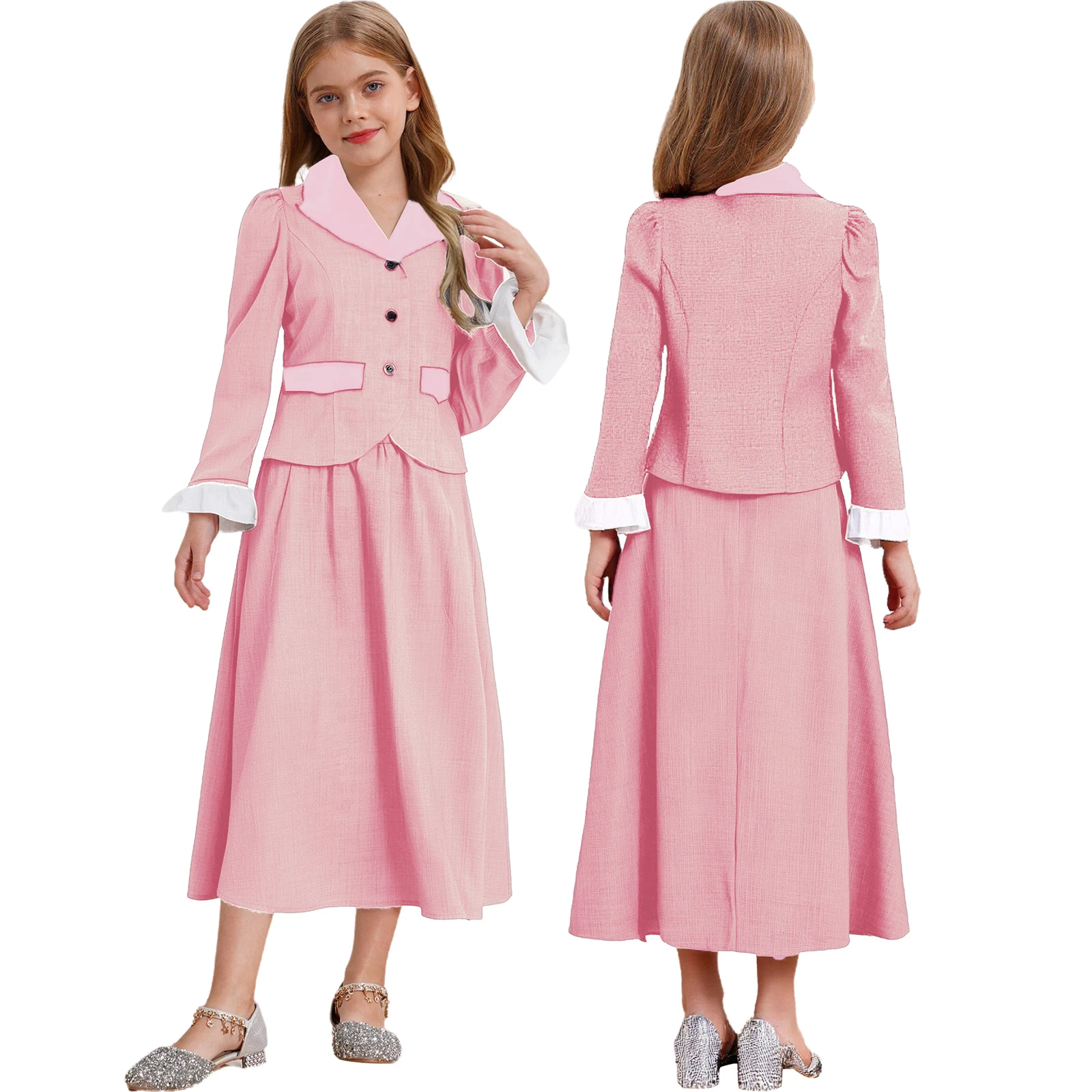 معطف زي رائد للمربية الفيكتورية للأطفال البنات مع تنورة بدلة الهالوين ملابس تنكرية كلاسيكية تاريخية لحفلات الهالوين