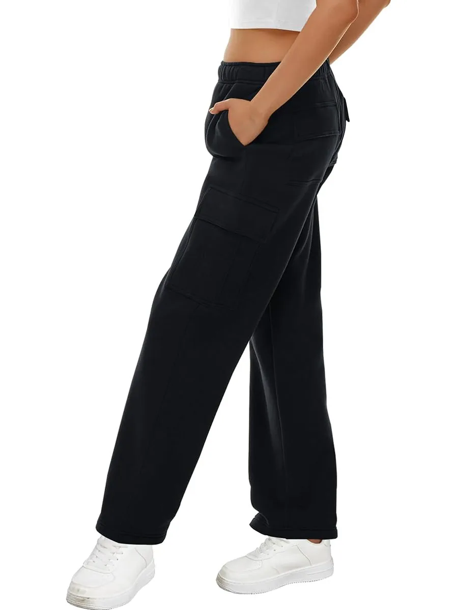 Pantaloni della tuta Cargo larghi da donna pantaloni da allenamento elastici a vita alta in tinta unita pantaloni Casual con tasche