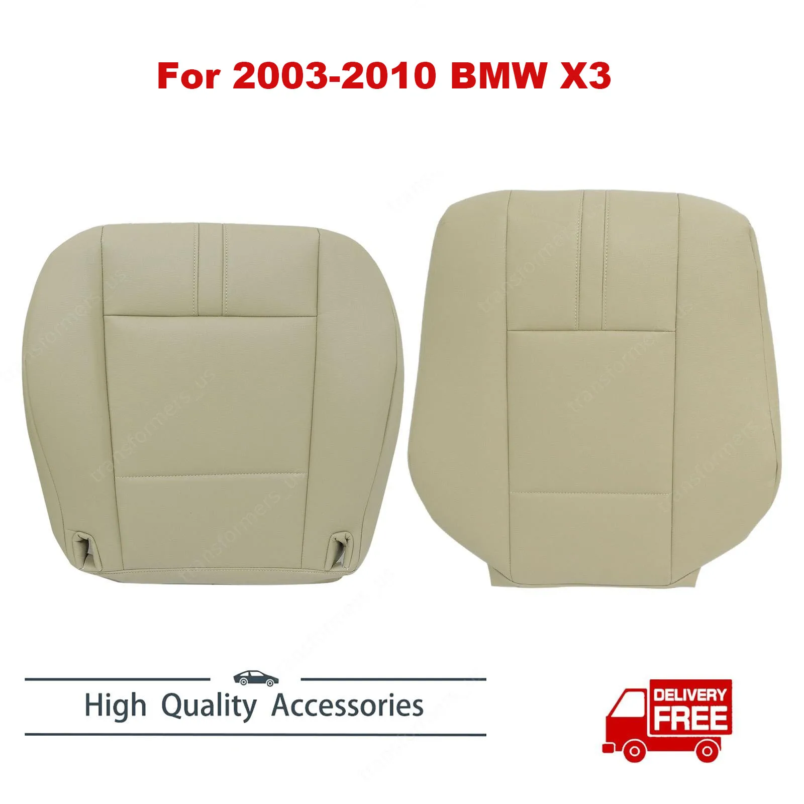 For 2003-2010 BMW X3 Passenger Side Bottom & Top Leather Seat Cover Sand Beige