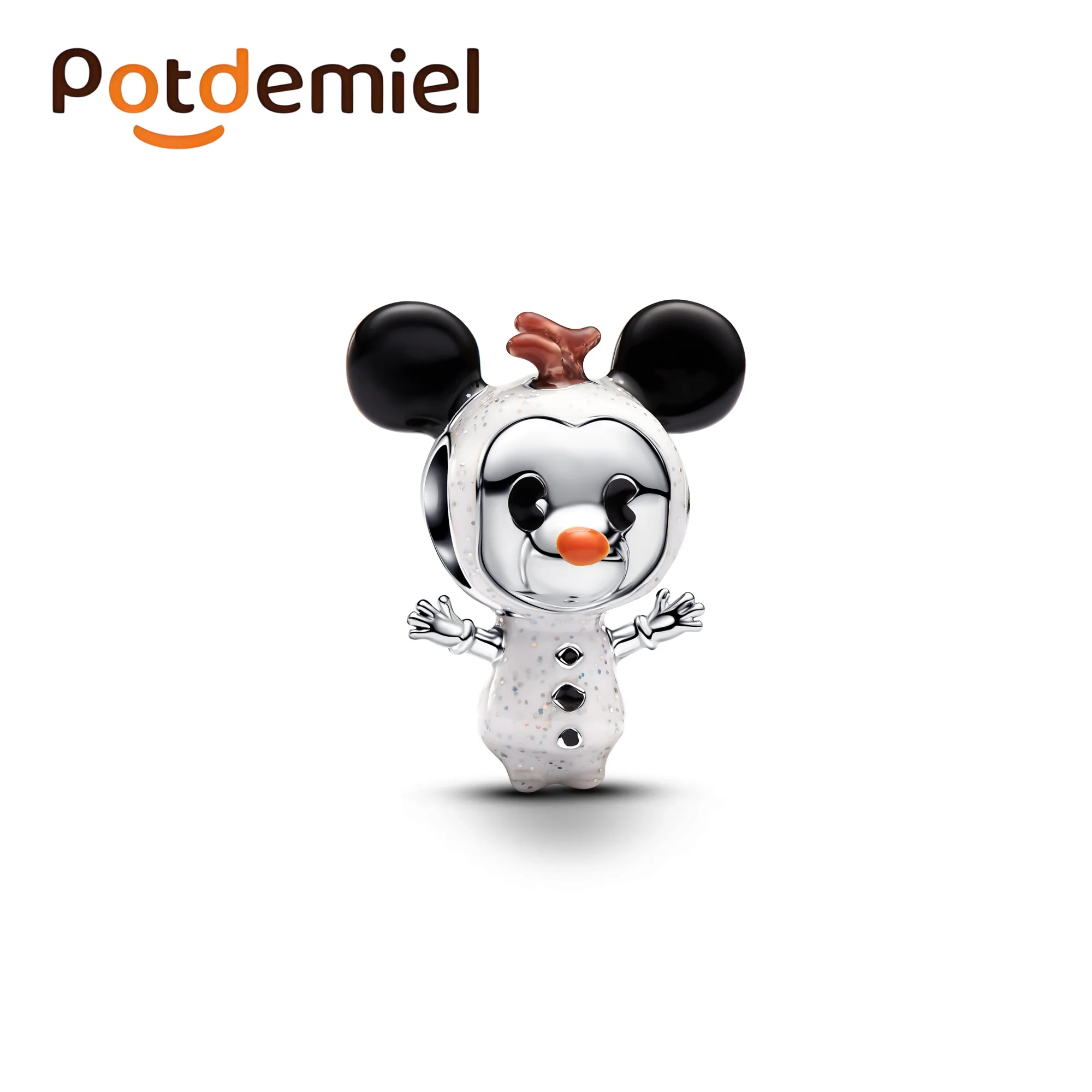 Potdemiel Disney 925 Silver Minnie Mouse And Ariel Christmas Series Pendant Suitable For Diy Bracelet, Girl's Birthday Gift