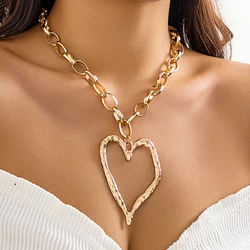 Lacteo Punk Big Heart Ring Pendant Necklace Metal Link Chain Charm Choker Women Party Jewelry On The Neck Unisex Gifts New