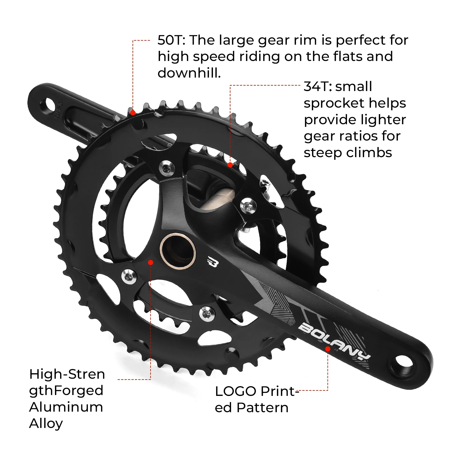 BOLANY Road Bike Double Chainring Crankset BB91 Threaded 170mm 34T 50T Aluminum Alloy Double Disc Crank Road Bike Accessories