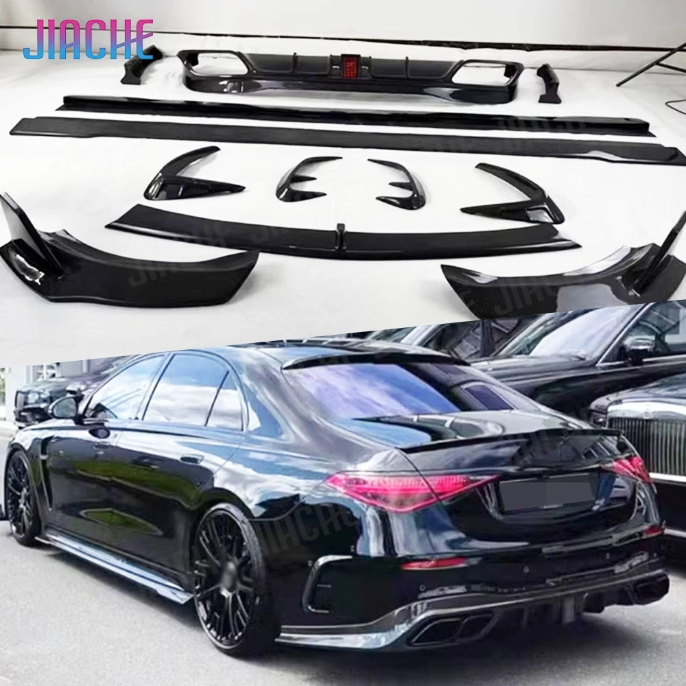 

Передняя губа, задний диффузор со световыми разветвителями, боковые юбки, розетка, крыло для Benz S Class W223 S450 S500 Sport 2021-2023
