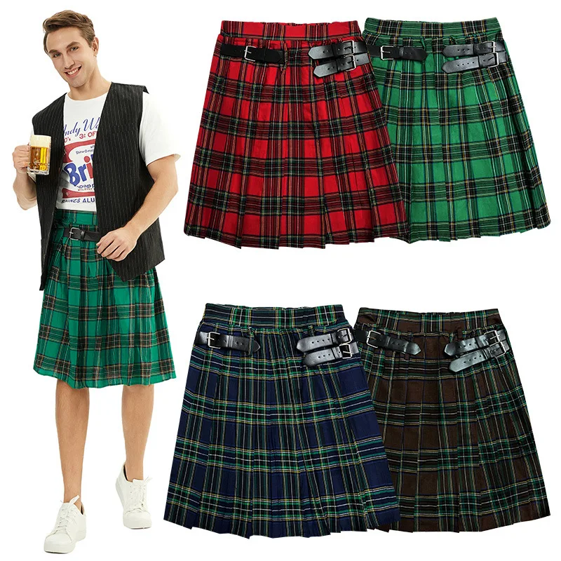 Falda plisada para hombre de Halloween, disfraz nacional escocés, falda corta, ropa para actuaciones escénicas
