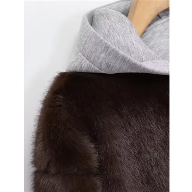 Winter nieuwe modieuze zoete losse splitsen kunstbont rits capuchon voor dames