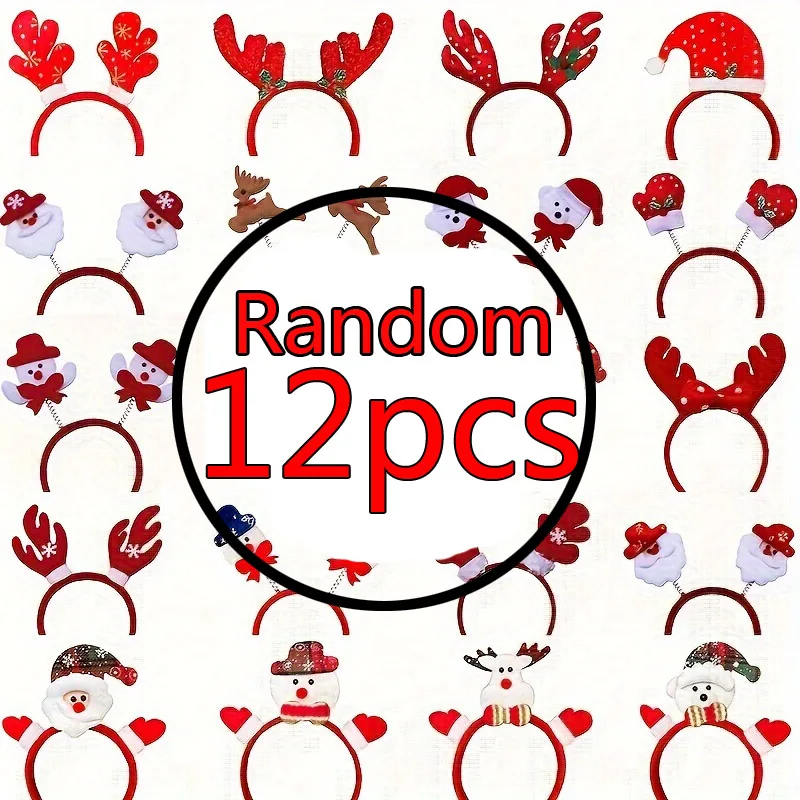 6/12Pcs Different Holiday Christmas Headbands Christmas Themed Plastic Headbands with Santa Claus Snowman Reindeer Antlers Party