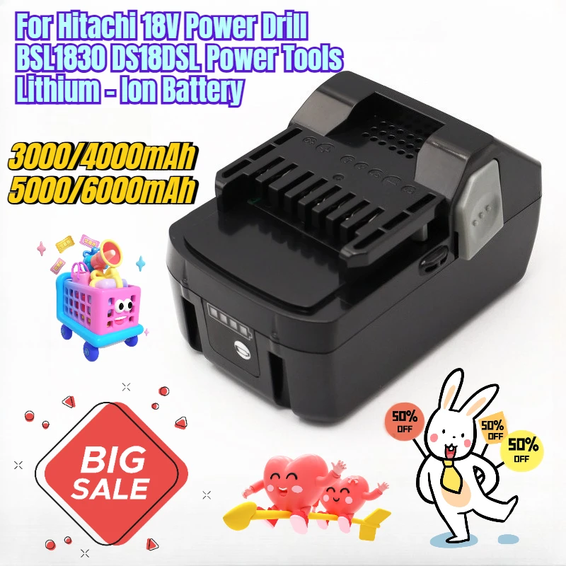 

Multi capacity battery for Hitachi 18V Power Drill BSL1830 DS18DSL Power Tools Lithium - Ion Battery