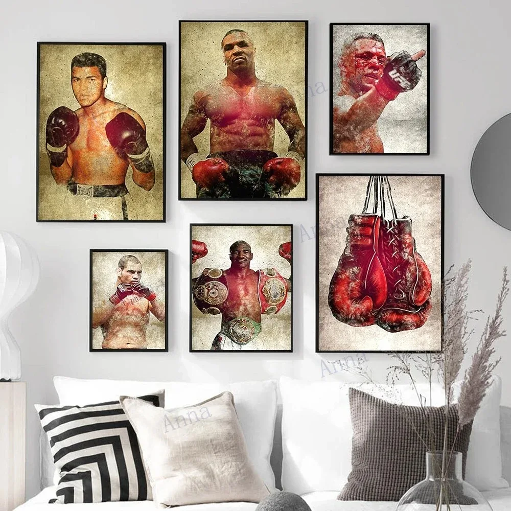 Modern Minimalist Wall Art Vintage Boxing Mike Tyson Muhammad Ali HD Canvas Poster Print Home Bedroom Living Room Decor