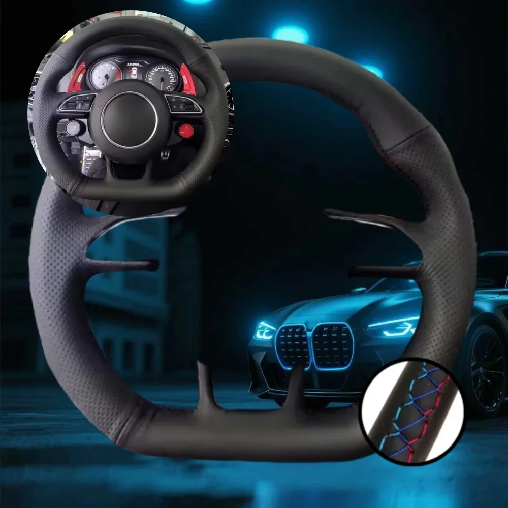 Maßgeschneiderte Auto-Lenkrad-Flechtabdeckung für Audi TT TTS (8J) 2006–2013, 2014, Autozubehör, handgenähte Lenkfolie