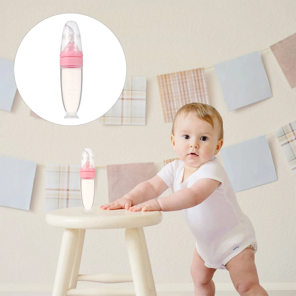 

2Pcs Silicone Baby Food Dispensing Bottle Spoon Stand Base Squeeze Feeder Baby Feeding Bottle Food Dispenser Portable