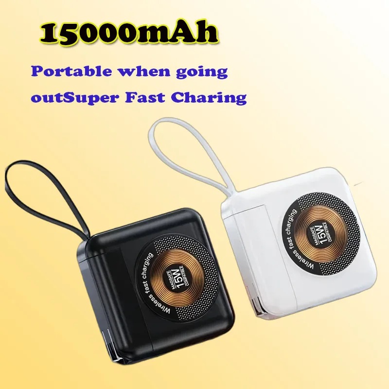 

Mobile Power Bank 22.5W 15000mAh Fast Charging Powerbank with Cable AC Plug for IPhone 15 16 12 Xiaomi Samsung Huawei Powerbank