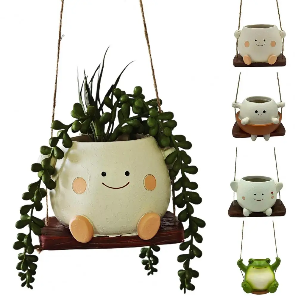 Swing Hanging Planters Weather-resistant Hanging Pots Weather-proof Swing Smiling Face Planter Pot for Indoor Outdoor Use Resin