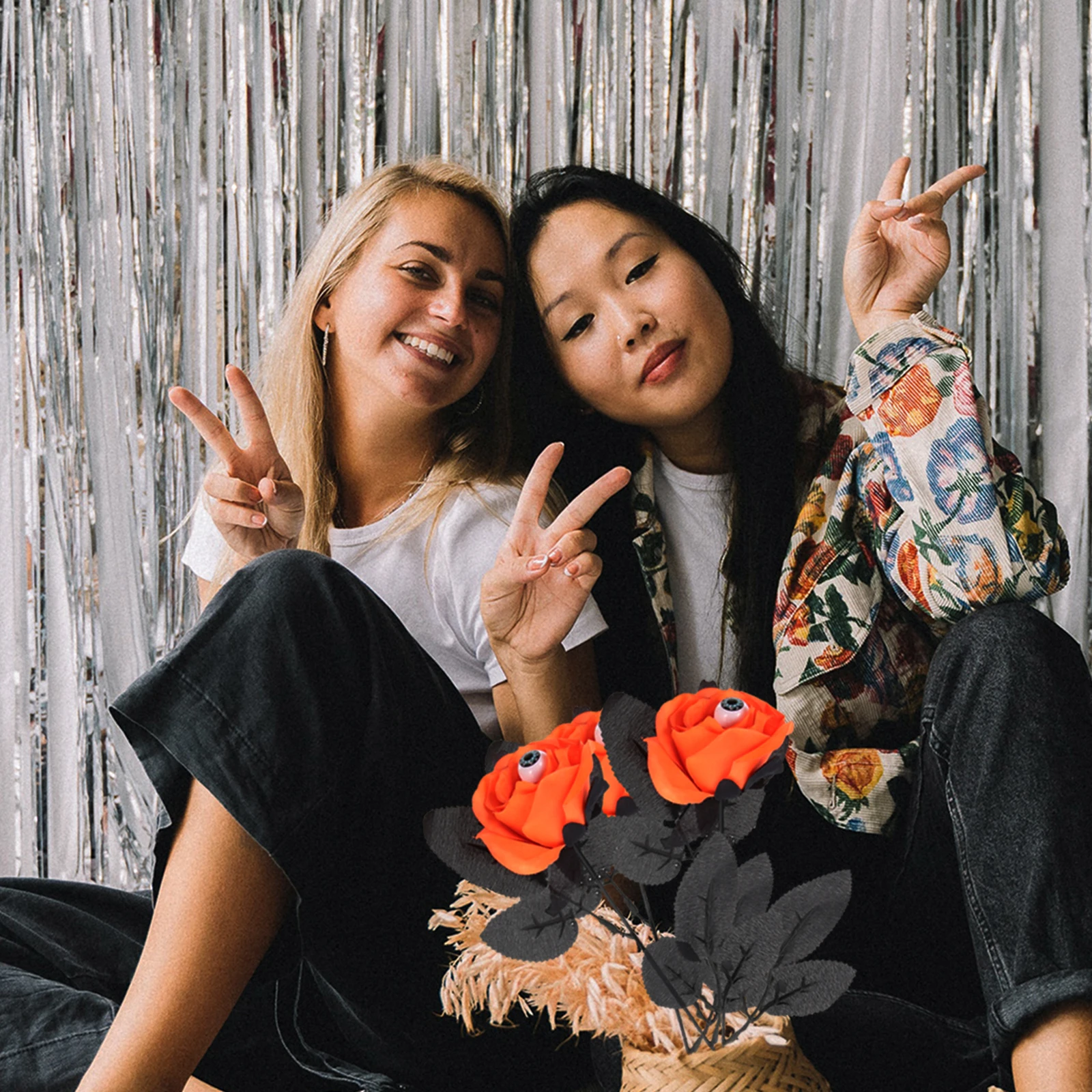 

5Pcs Tricky Eyeball Rose Halloween Flower Decorative Props for Horror Party Bar Haunted House Creative Decor