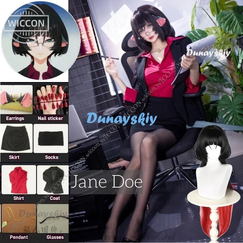 New Jane Doe Role Play Office Worker Cosplay Costume Wig Tail Workwear Woman Skirt Halloween Costume Party Daily Outfit ZZZ Set