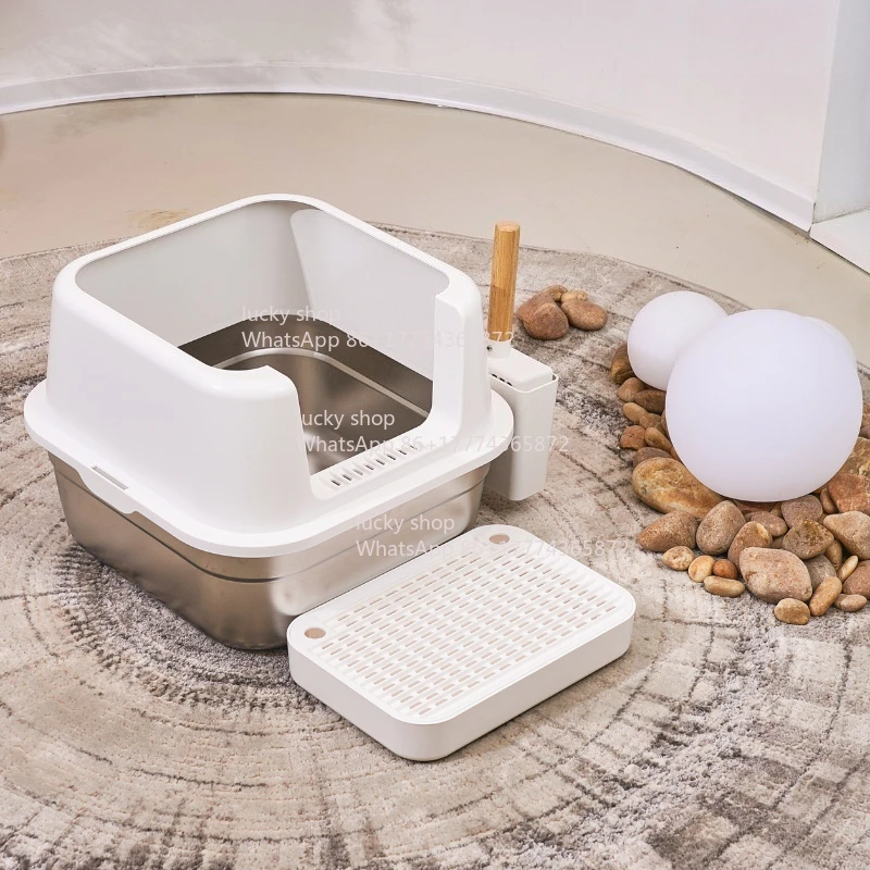 

Cat Litter Box Stainless Steel Open Cat Toilet Plus High Anti-splash and Easy To Clean, Kittens Can Be Used