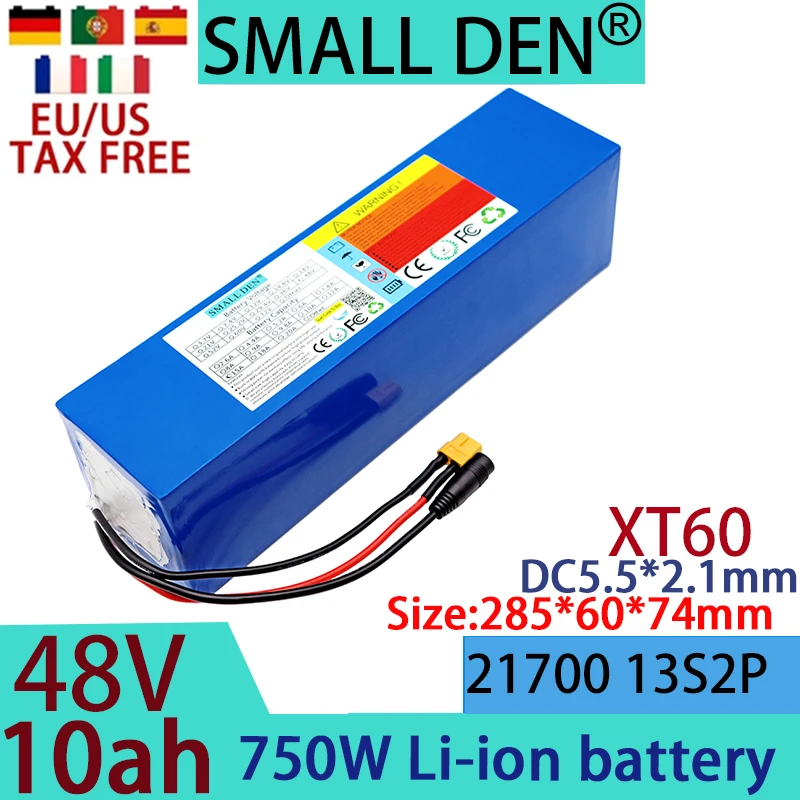 

New 48V 10AH lithium battery pack 21700 13S2P 0-750W motor, built-in BMS scooter, bicycle, off-road vehicle 54.6V 2A charger