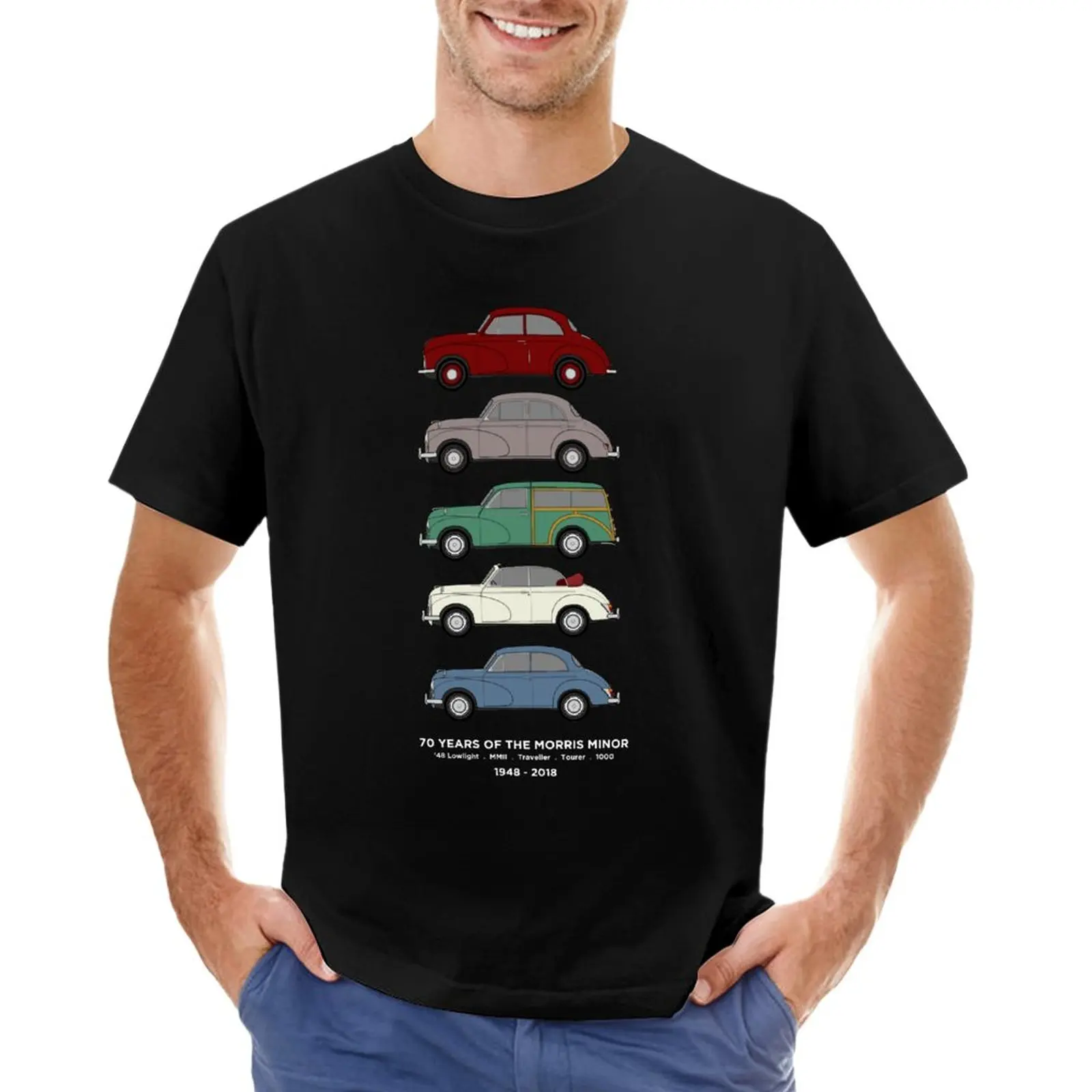 

Morris Minor 70th Anniversary Classic Car Collection Artwork T-Shirt graphics t shirt sweat shirt big and tall t shirts for men