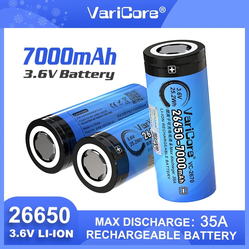 VariCore VC-2670 26650 35A high discharge Power Rechargeable Lithium Battery 26650A 3.7V 7000mA Large capacity for Power tools