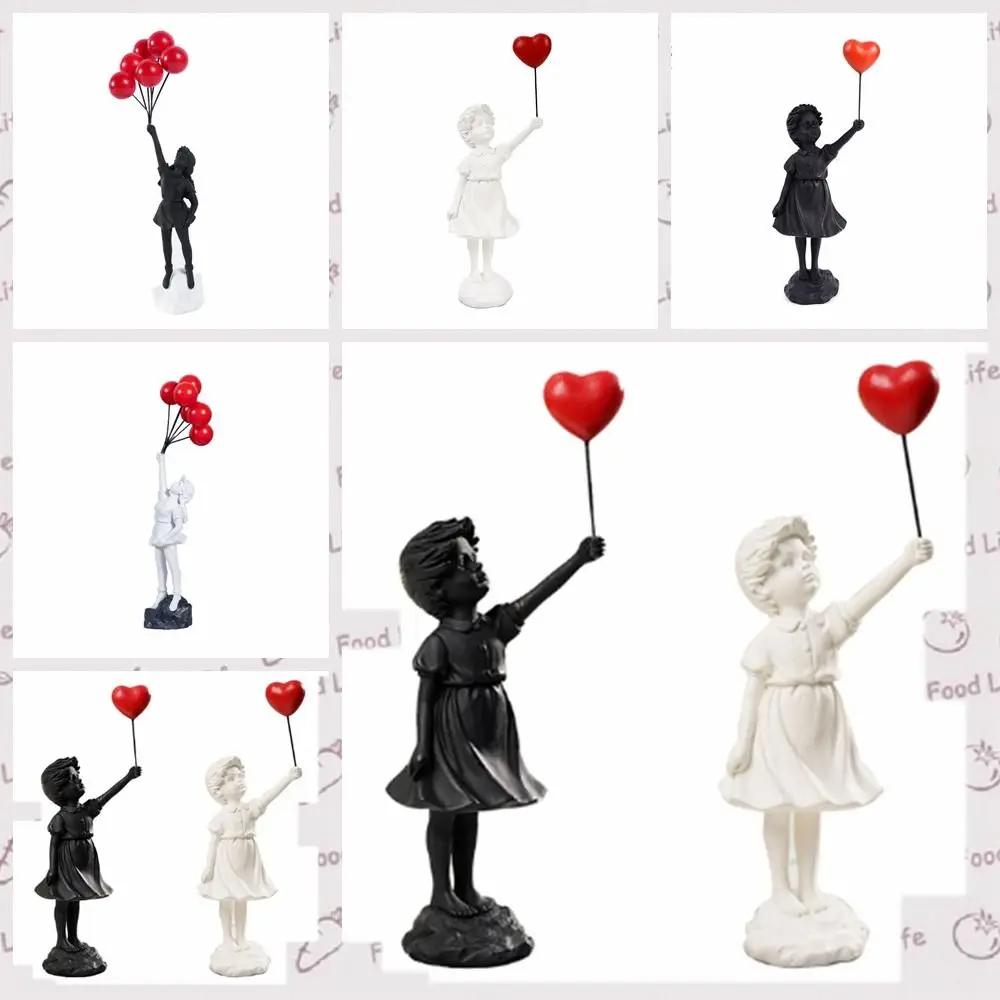 Creative Resin Crafts Flying Balloon Girl Figurine No Odor Balloon Girl Banksy Sculpture Black Love Desktop
