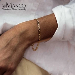 eManco 4/6/8MM Figaro Stainless Steel Link Chain Bracelet Gold Color Charm Bracelets Chain Bracelets for Women Man Jewelry Gifts
