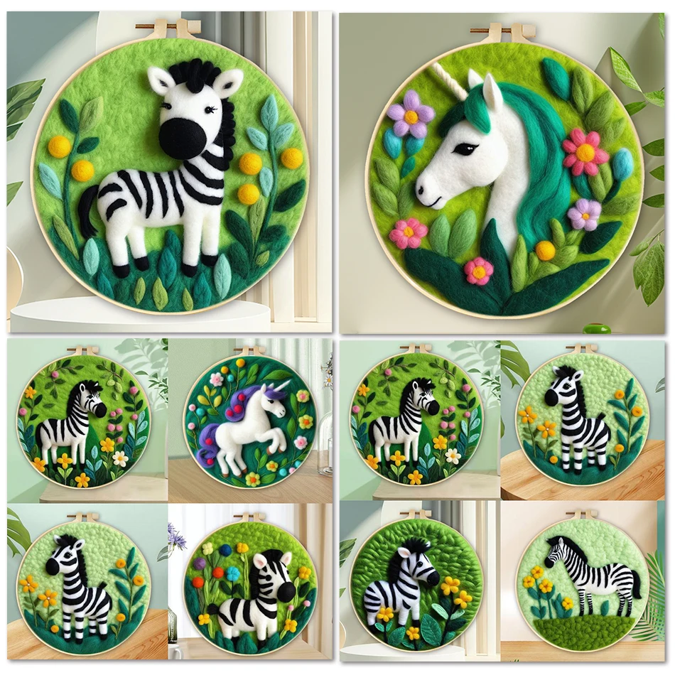 

GATYZTORY Painting DIY Wool Felting Frame Wool Painting Kit With Embroidery DIY Felt Zebra Kit Needle Felt For Home Decors