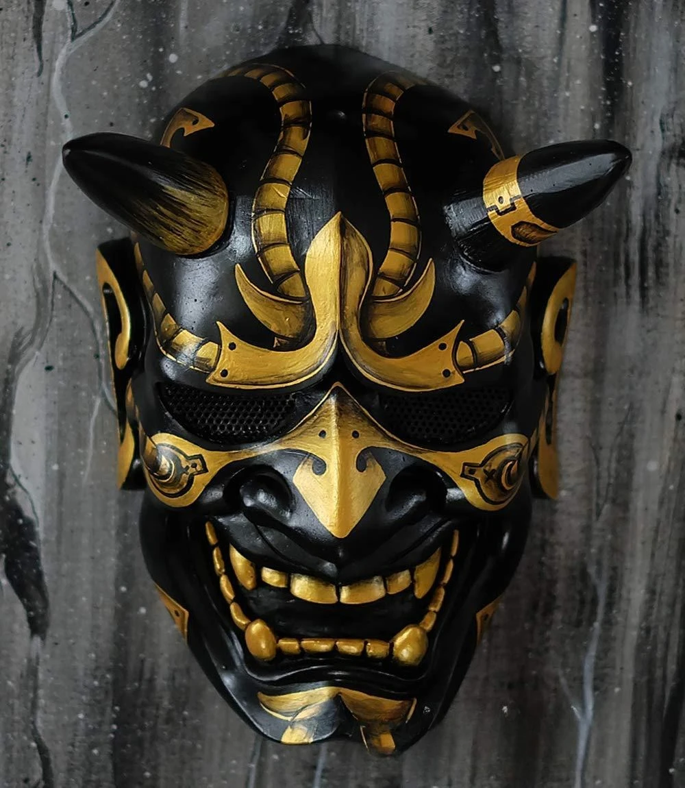 Red Latex Prajna Mask Devil Warrior Mask Cosplay Japanese Buddhist Ghosts Half Face Devil Warrior Masques Halloween Mask Props