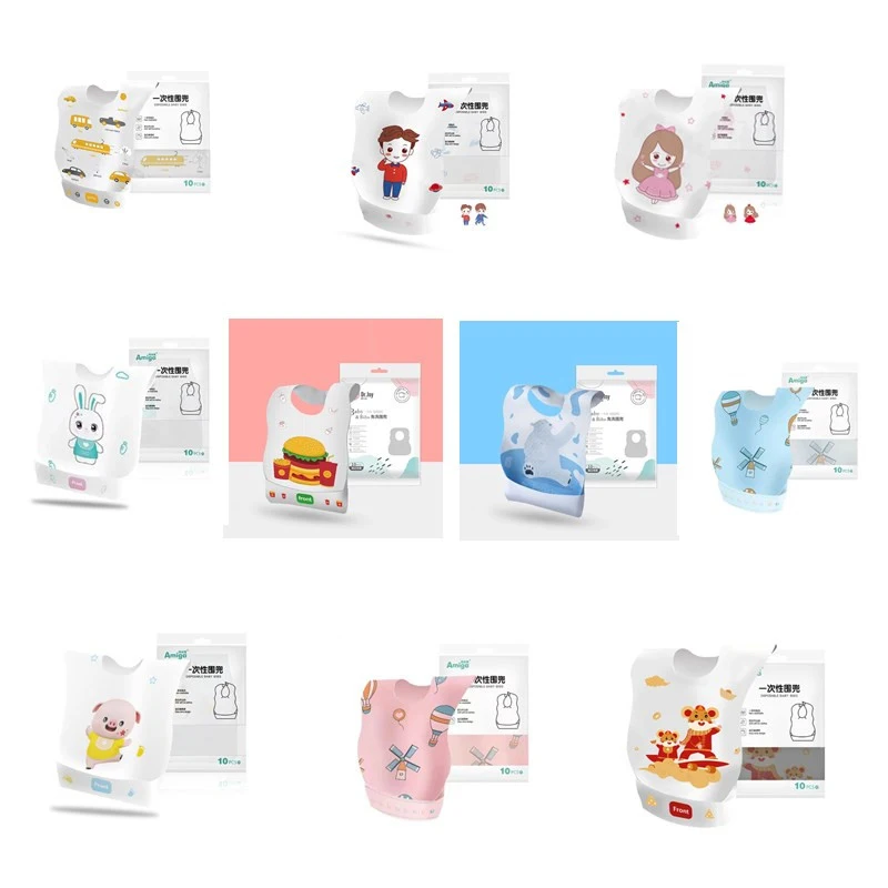 10pcs/pack Baby Disposable Bibs For Meals Baby One-Time Use Saliva Towels Children\'s Waterproof Feeding Bib Pockets Portable