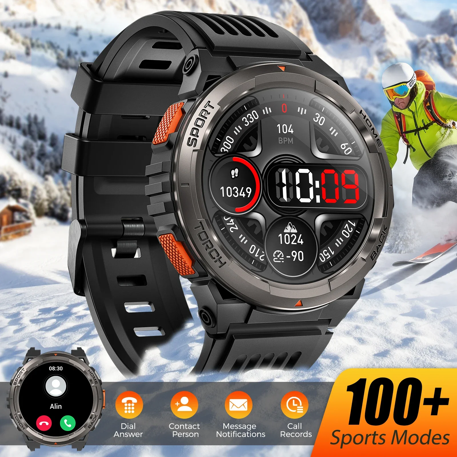 

The 1.45-inch KE5 Smart Watch Is Waterproof Uniquely Designed with A Compass Altitude Barometer and LED Flashlight for Outdoors.