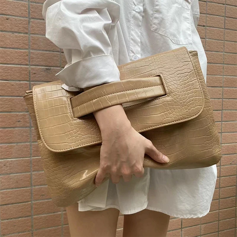 Fashion Large Capacity Solid New Storage Bag Document Bagluxury Crocodile Pattern Women's Briefcase ladies Simple Clutch Bag