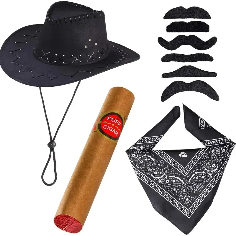 Cowboy Costume Hat handkerchief toy gun with belt holster cowboy set Halloween Carnival party dress up for Men DISFRAZ kostum