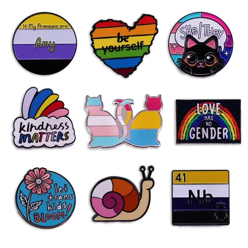 Rainbow Gender Diversity Cat Brooch Same-Sex Partner Badge Cartoon Metal Pin Fashion Clothing Bags Accessories